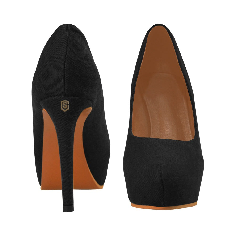 Black Women's Pumps With Brown Logo Women's High Heels (Model 044)