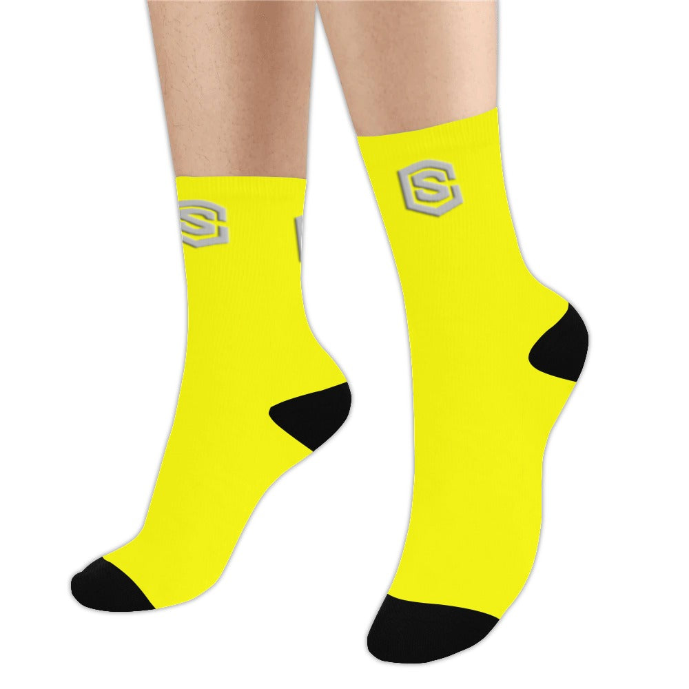 Yellow Sublimated Crew Socks (Made In USA) with Silver Logo Sublimated Crew Socks (Made In USA)