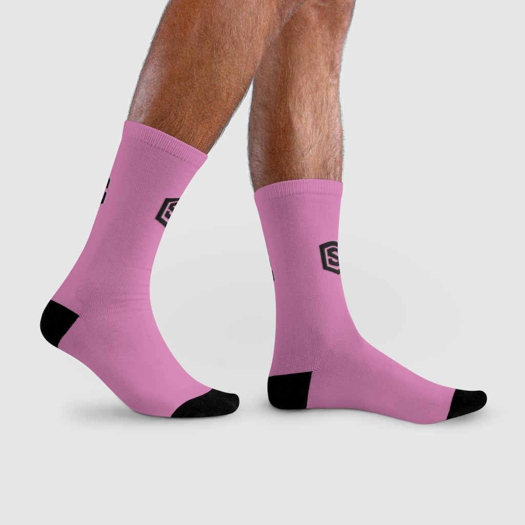 pink Sublimation Crew Socks (EU) Blue Logo