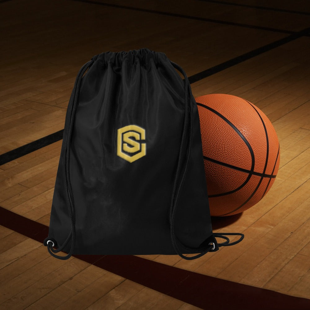 Black Drawstring Bags Large With Gold Logo Drawstring Bags (Model 1604) (Large)