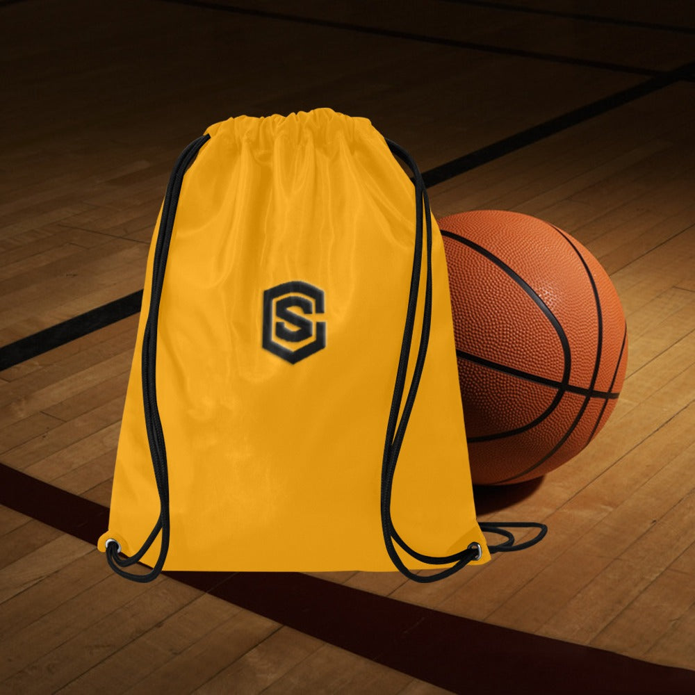 Orange Drawstring Bags Large With Black Logo Drawstring Bags (Model 1604) (Large)