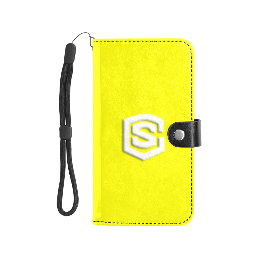 Yellow Flip Leather Purse for Mobile Phone(Model1703)(Large) with White Logo Flip Leather Purse for Mobile Phone(Model1703)(Large)