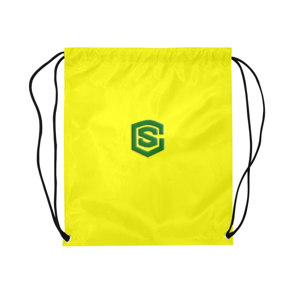Yellow Drawstring Bags Large With Green Logo Drawstring Bags (Model 1604) (Large)