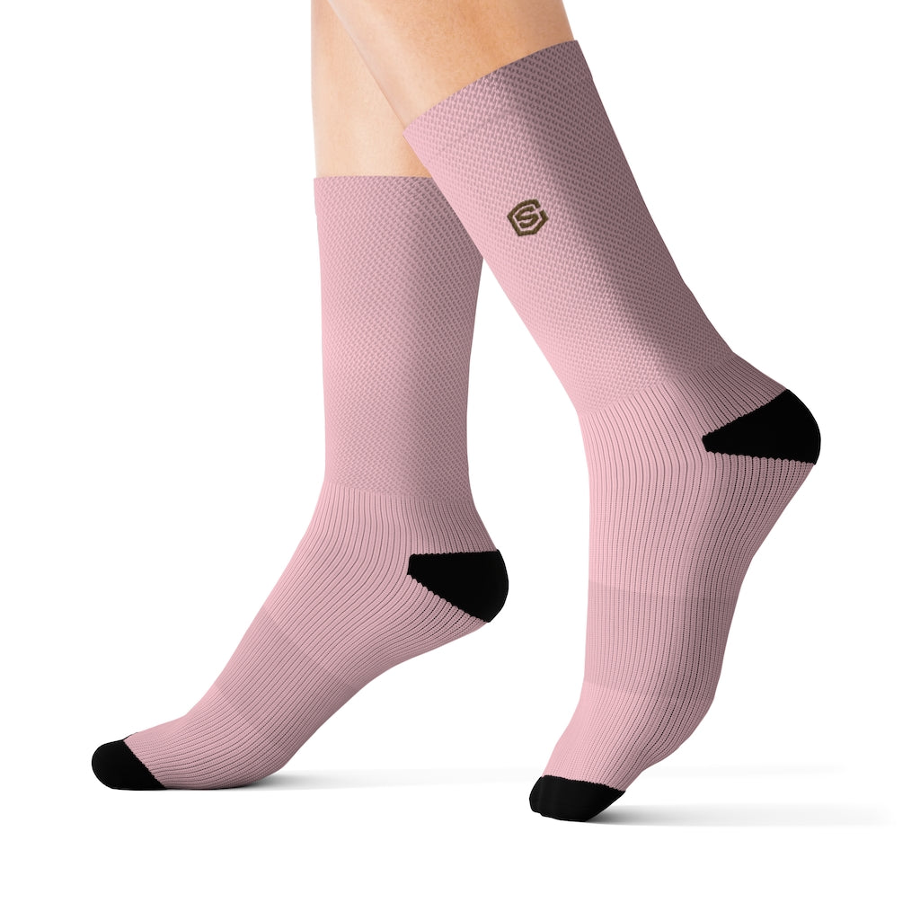 Pink Sublimation Socks with Brown Logo