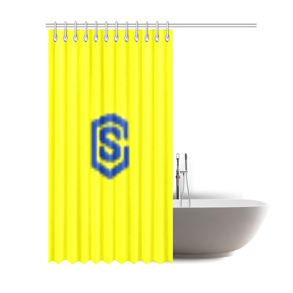 Yellow Shower Curtain 69"x84" with Blue Logo Shower Curtain 69"x84"
