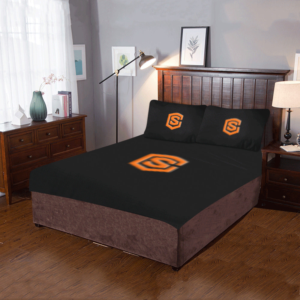Black Duvet Cover Orange Logo 3-Piece Bedding Set (1 Duvet Cover 86"x70"; 2 Pillowcases 20"x30")(One Side)