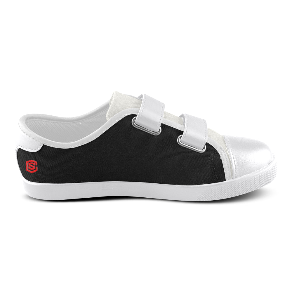BLACK CANVAS KID SHOES red logo Velcro Canvas Kid's Shoes (Model 008)