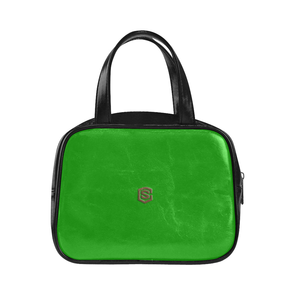 GREEN LEATHER TOP HANDLE HANDBAG brown logo Leather Top Handle Handbag (Model 1662)