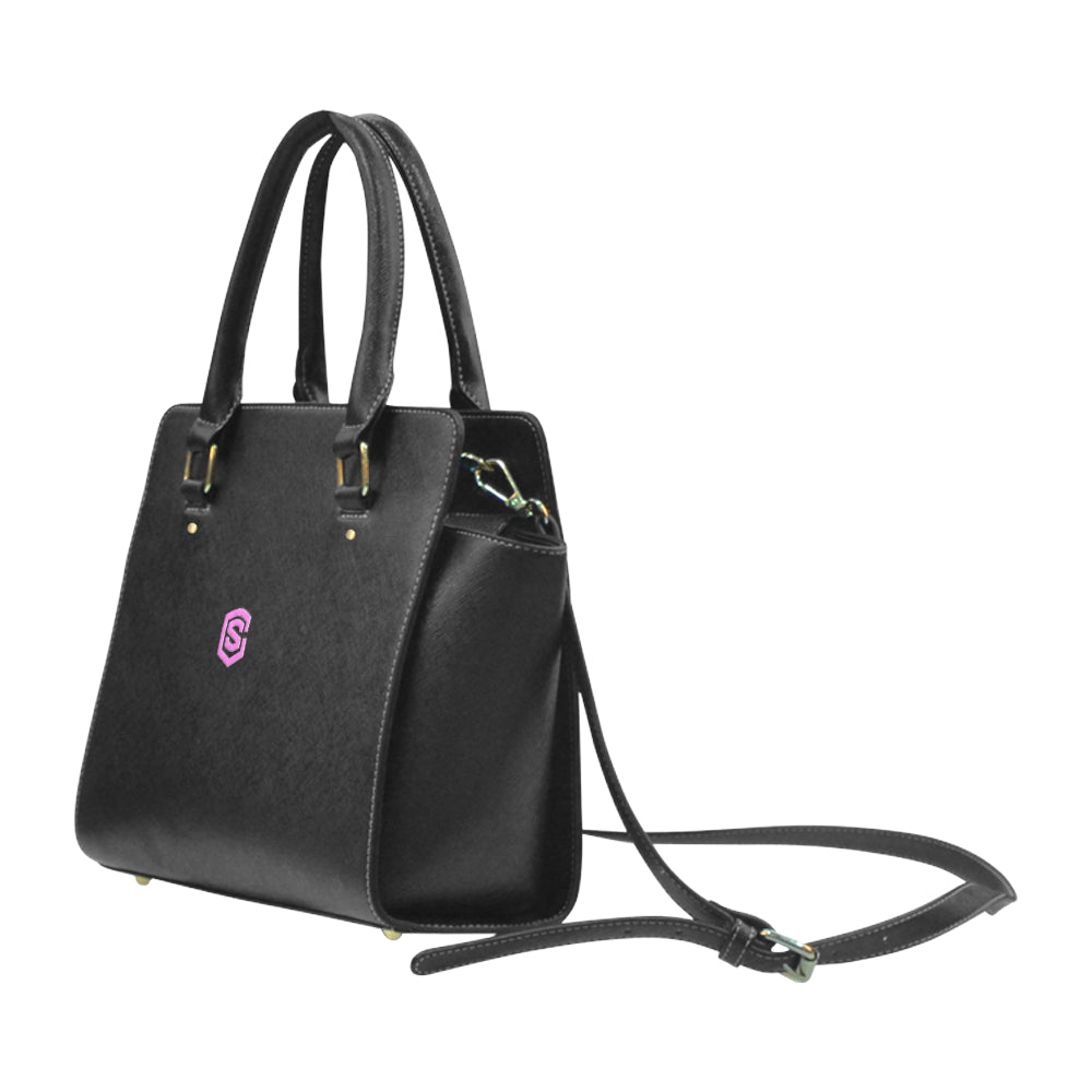 BLACK CLASSIC SHOULDER HANDBAG pink logo Classic Shoulder Handbag (Model 1653)