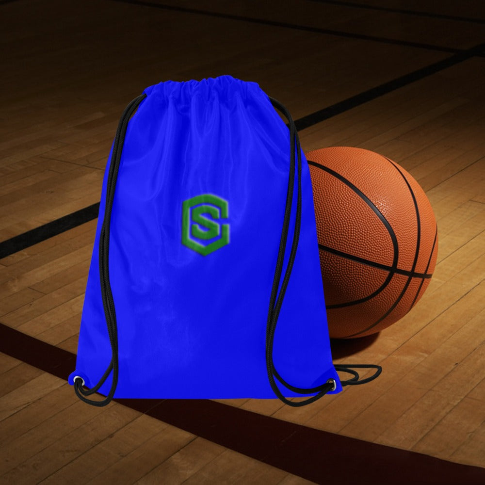 Blue Drawstring Bags Large With Green Logo Drawstring Bags (Model 1604) (Large)