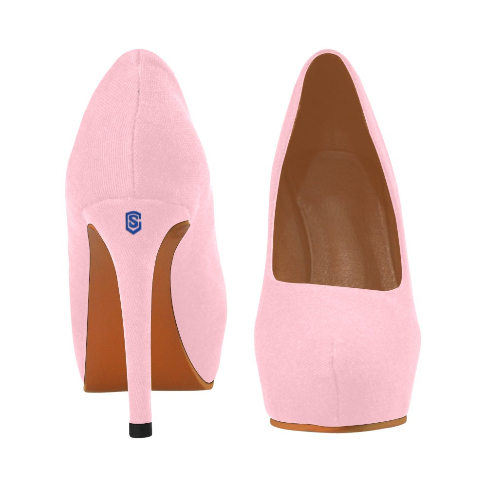 Pink Women's Pumps With Blue Logo Women's High Heels (Model 044)