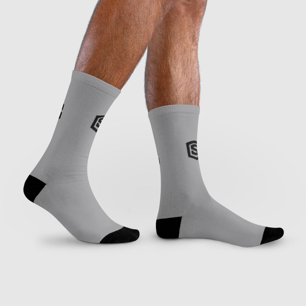 Grey Sublimation Crew Socks (EU) Blue Logo