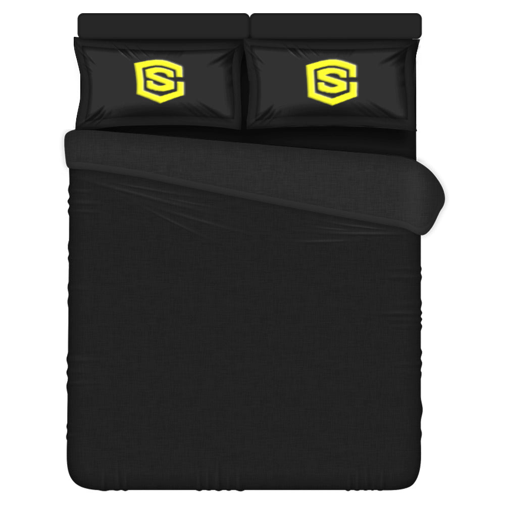 Black Duvet Cover Yellow Logo 3-Piece Bedding Set (1 Duvet Cover 86"x70"; 2 Pillowcases 20"x30")(One Side)