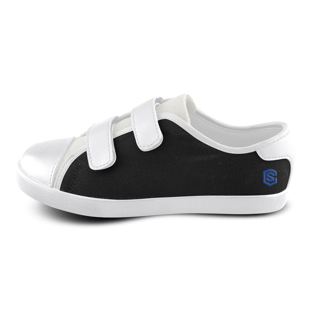 BLACK CANVAS KID SHOES blue logo Velcro Canvas Kid's Shoes (Model 008)