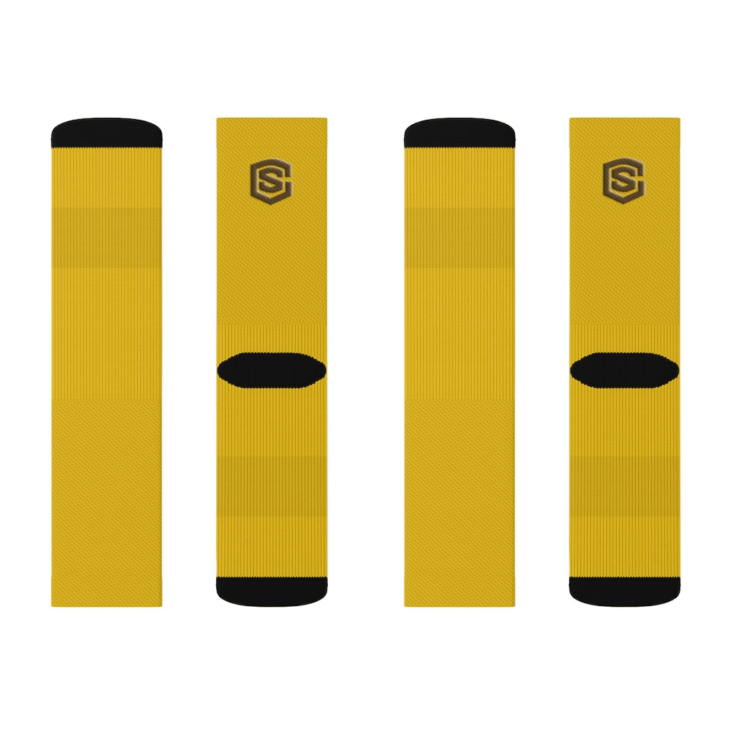 Yellow Sublimation Socks Brown Logo