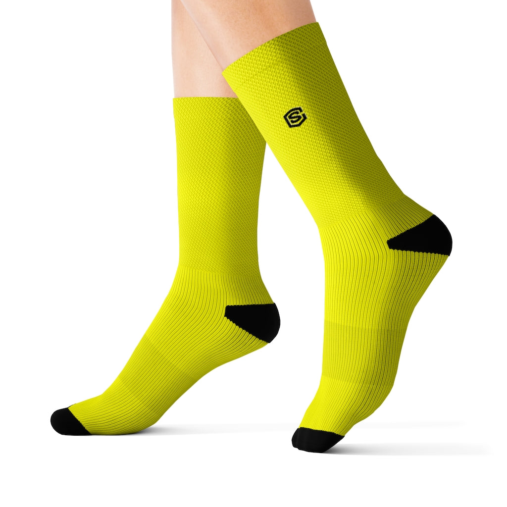 Yellow Sublimation Socks with Black Logo