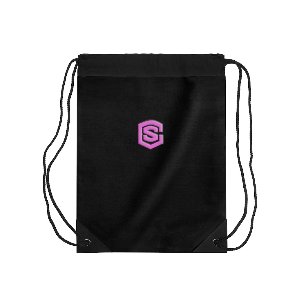 Black Drawstring Bag Pink logo
