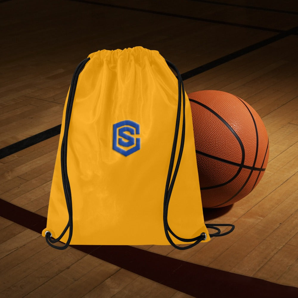 Orange Drawstring Bags Large With Blue Logo Drawstring Bags (Model 1604) (Large)