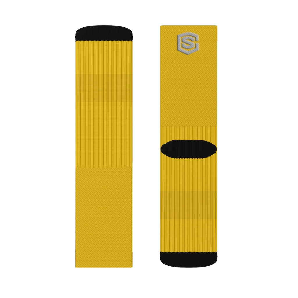 Yellow Sublimation Socks Silver Logo