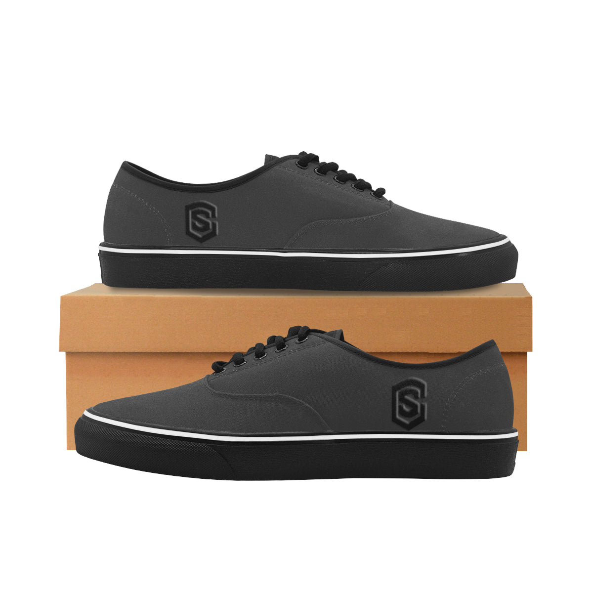 black logo Classic Men's Canvas Low Top Shoes/Large (Model E001-4)
