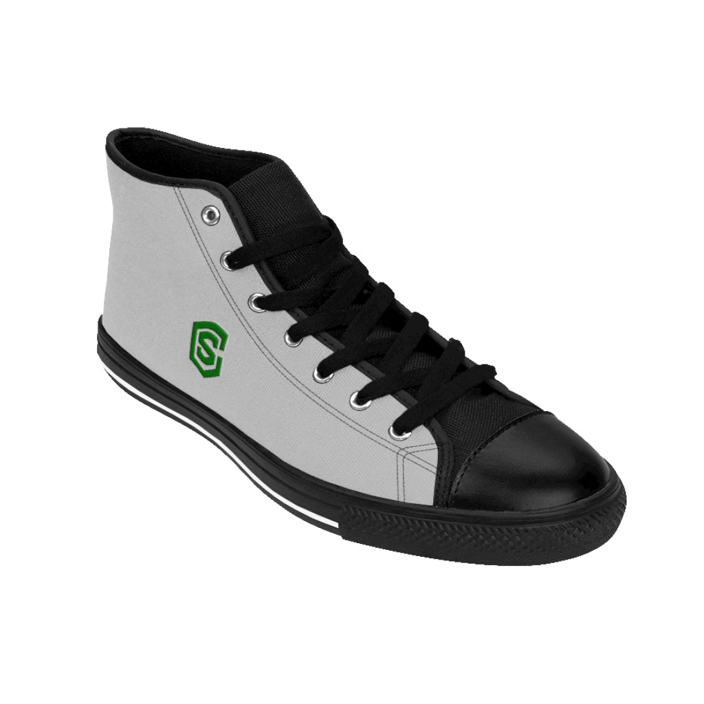 grey Men's High-top Sneakers - green logo