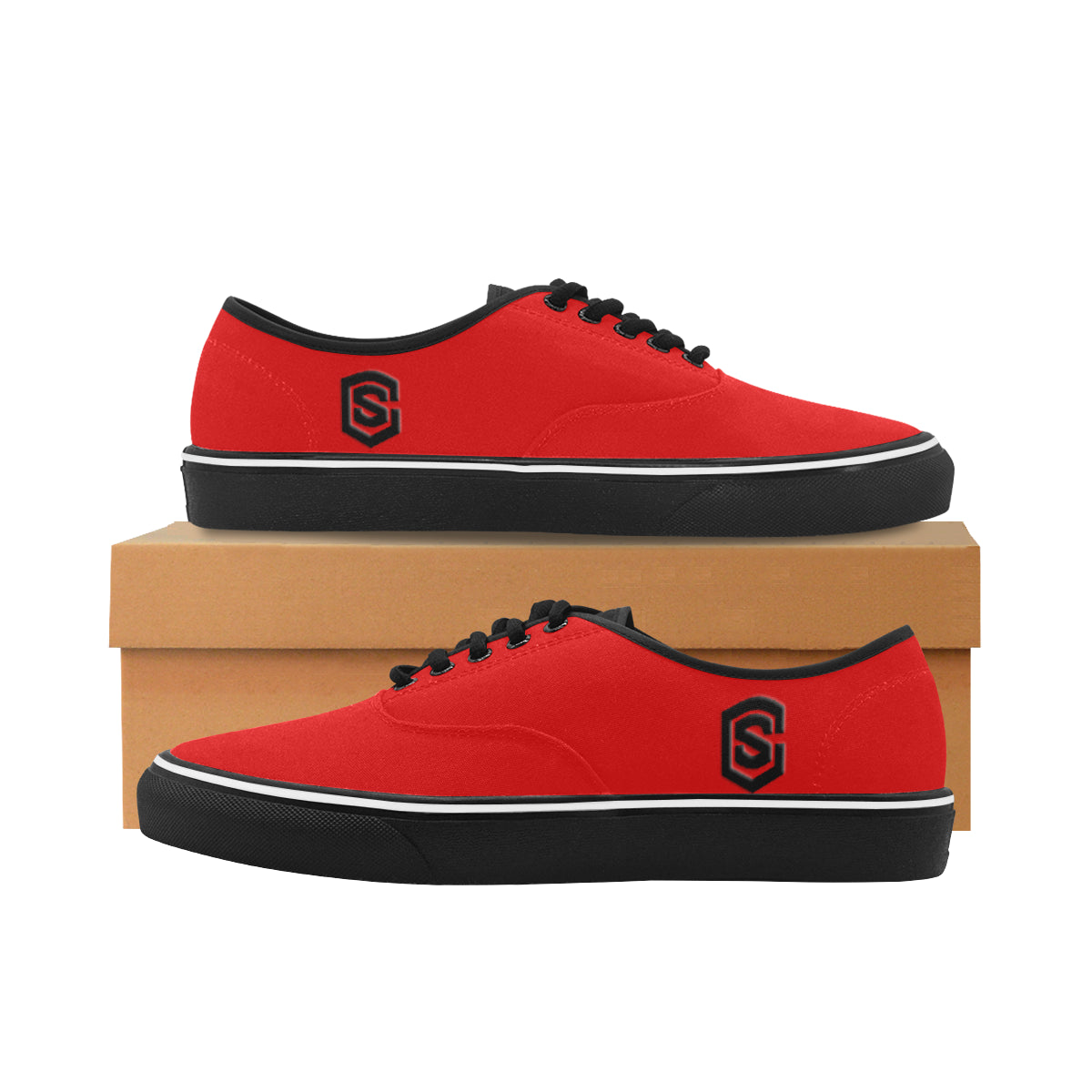 black logo Classic Men's Canvas Low Top Shoes/Large (Model E001-4)