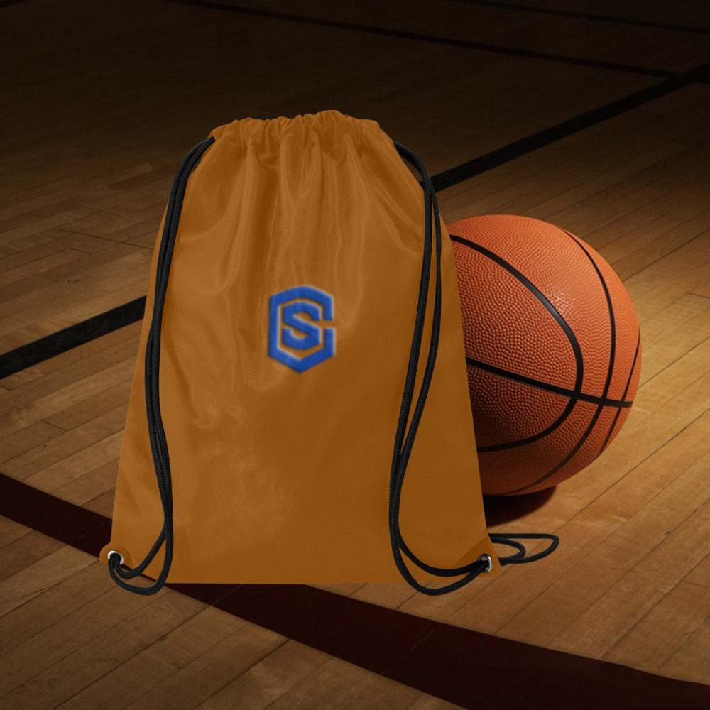 Brown Drawstring Bags Large With Blue Logo Drawstring Bags (Model 1604) (Large)
