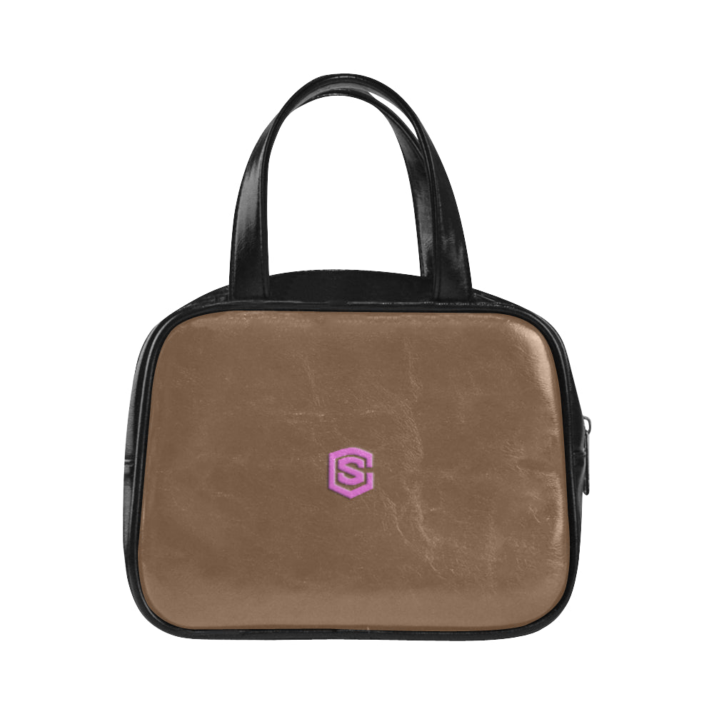 DARK ORANGE LEATHER TOP HANDLE HANDBAG pink logo Leather Top Handle Handbag (Model 1662)