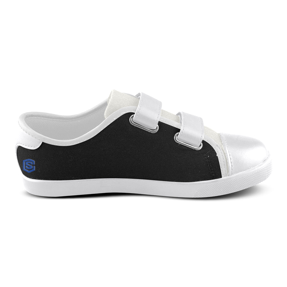 BLACK CANVAS KID SHOES blue logo Velcro Canvas Kid's Shoes (Model 008)