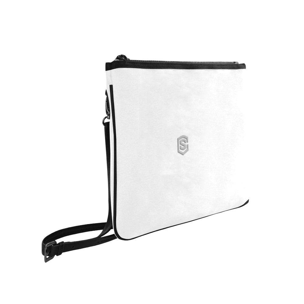 WHITE SLIM CLUTCH BAG silver logo Slim Clutch Bag (Model 1668)