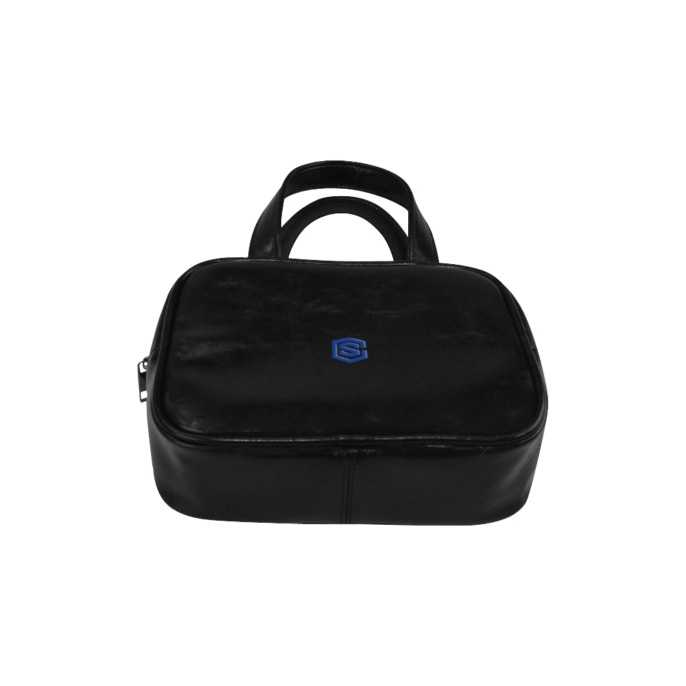 BLACK LEATHER TOP HANDLE HANDBAG blue logo Leather Top Handle Handbag (Model 1662)