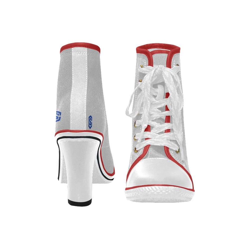 blue logo Women's Lace Up Chunky Heel Ankle Booties (Model 054)