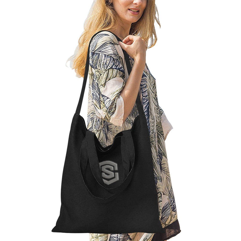 Black All Over Print Canvas Tote Bag With Grey Logo All Over Print Canvas Tote Bag(Model1698)(Medium)