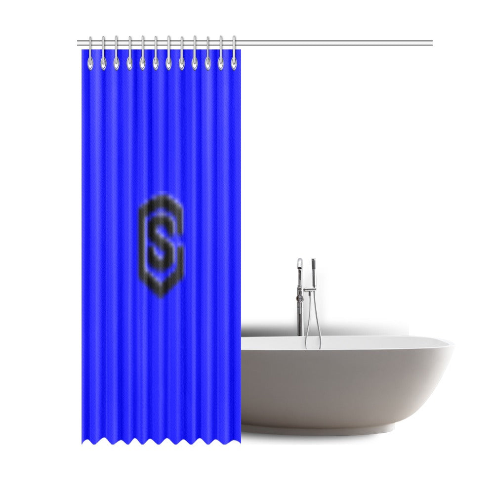 Blue Shower Curtain 69"x84" with Black Logo Shower Curtain 69"x84"