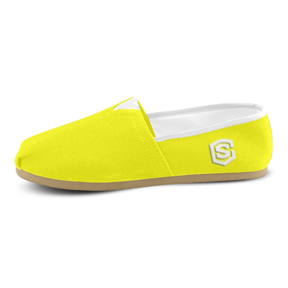 YELLOW casual shoes for women WITH WHITE LOGO Casual Canvas Women's Shoes (Model 004) (Designs are mirrored)