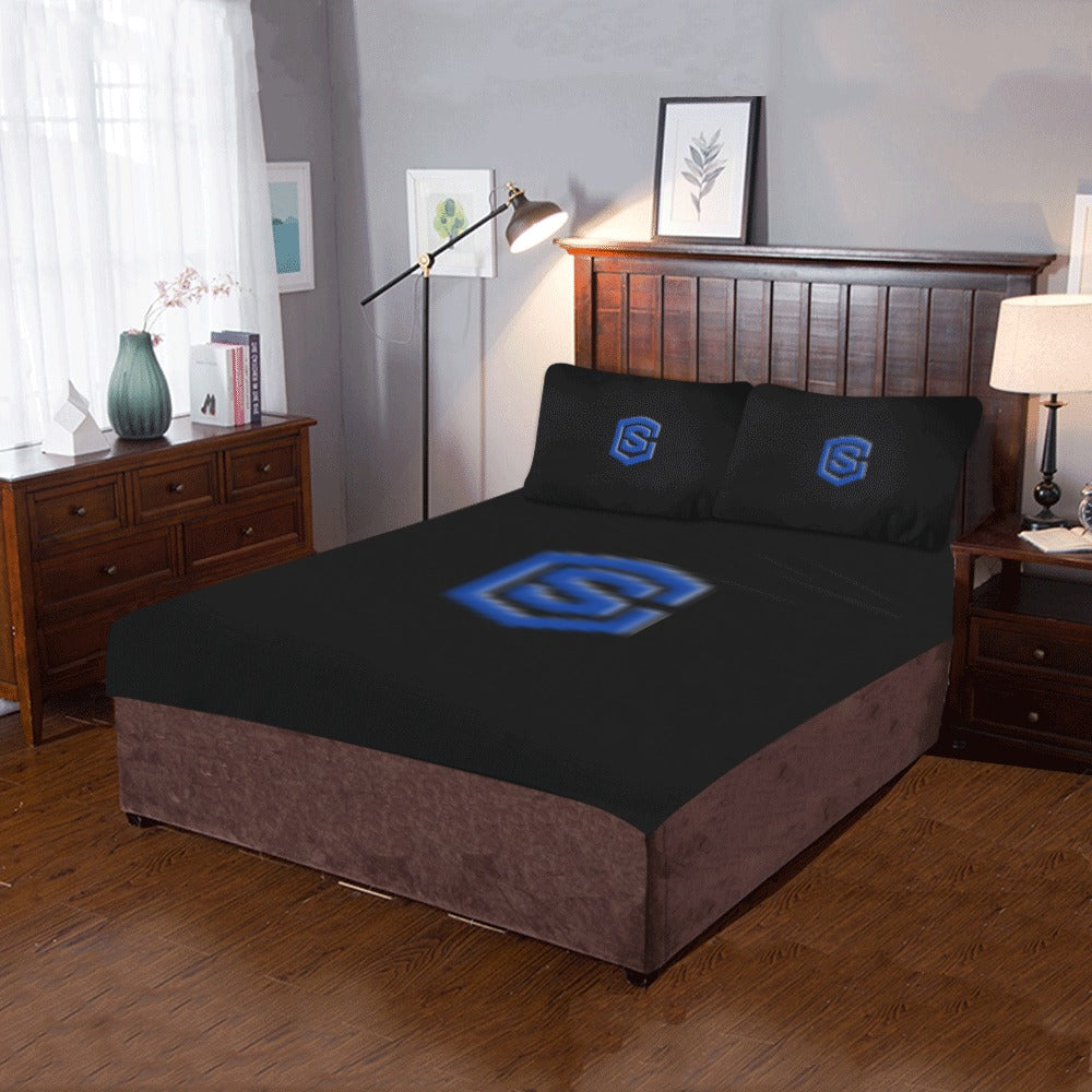 Black 3-Piece Bedding Set (1 Duvet Cover 86"x70"; 2 Pillowcases 20"x30")(One Side) wtih Blue Logo 3-Piece Bedding Set (1 Duvet Cover 86"x70"; 2 Pillowcases 20"x30")(One Side)