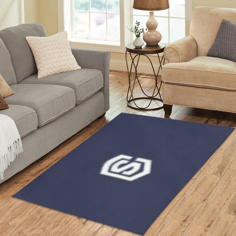 Blue Area Rug White Logo Area Rug 5' x 3.2'