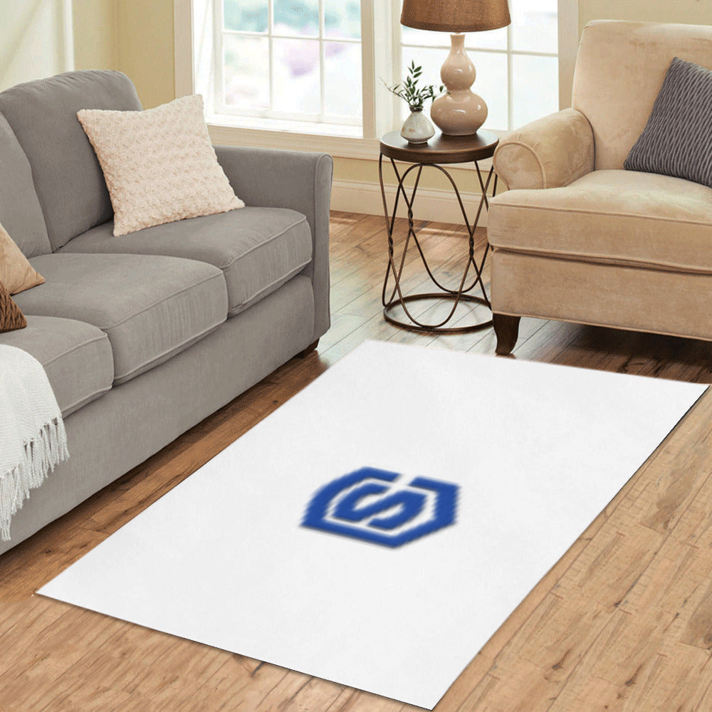 White Area Rug Blue Logo Area Rug 5' x 3.2'