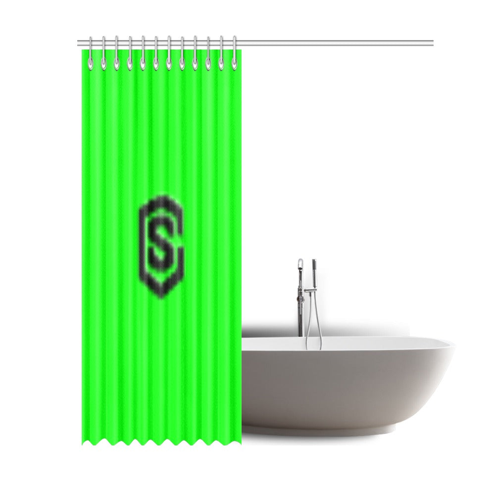 Green Shower Curtain 69"x84" with Black Logo Shower Curtain 69"x84"