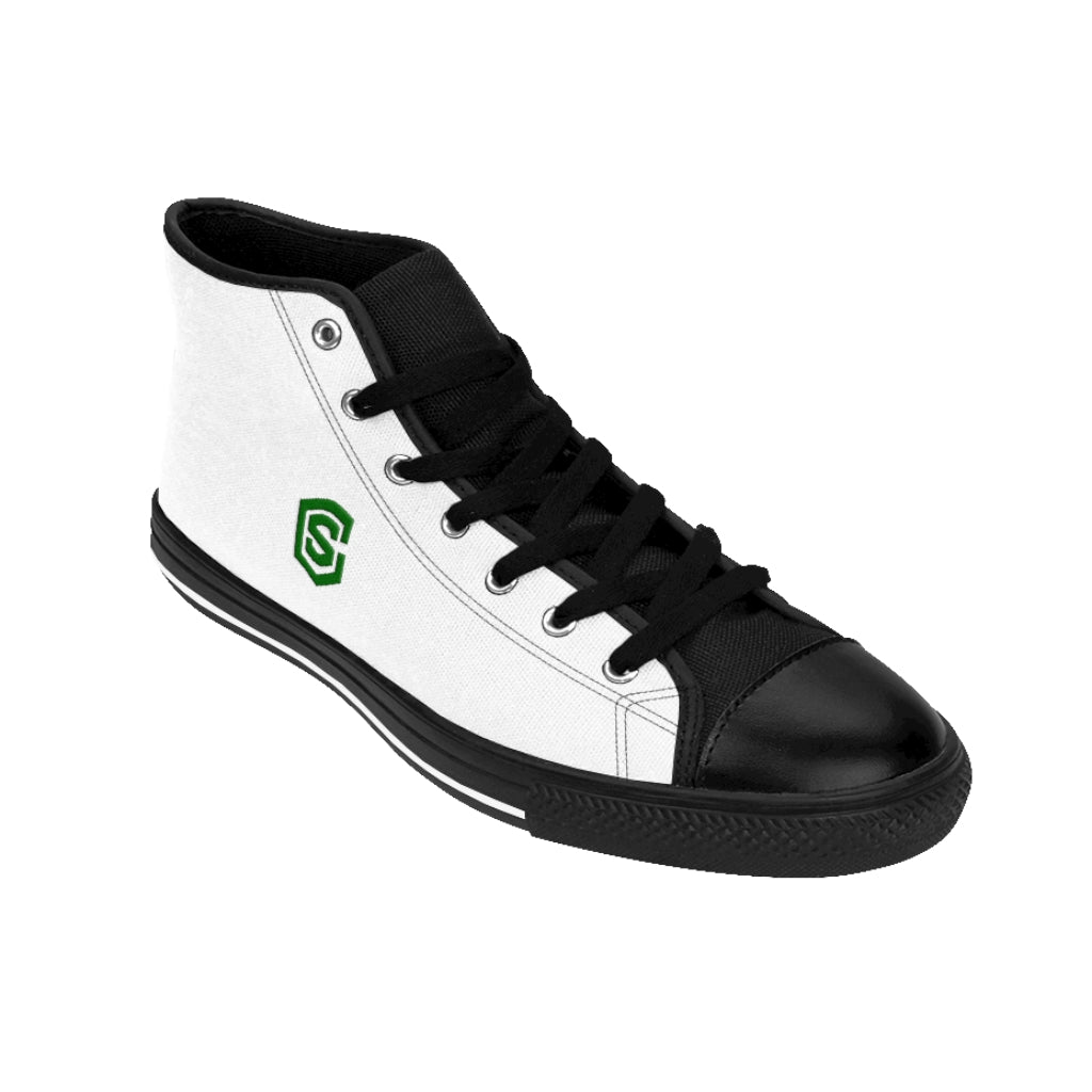 white Men's High-top Sneakers - green logo