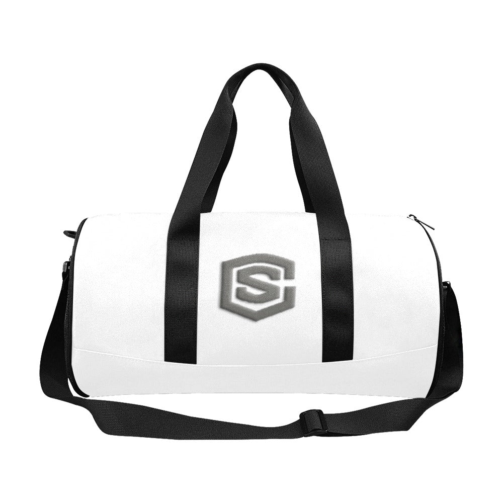 WHITE TRAVEL BAG WITH GRAY LOGO Travel Duffel Bags (Model 1679)