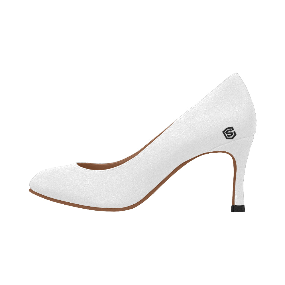 WHITE Women's High Heels black logo Women's High Heels (Model 048)