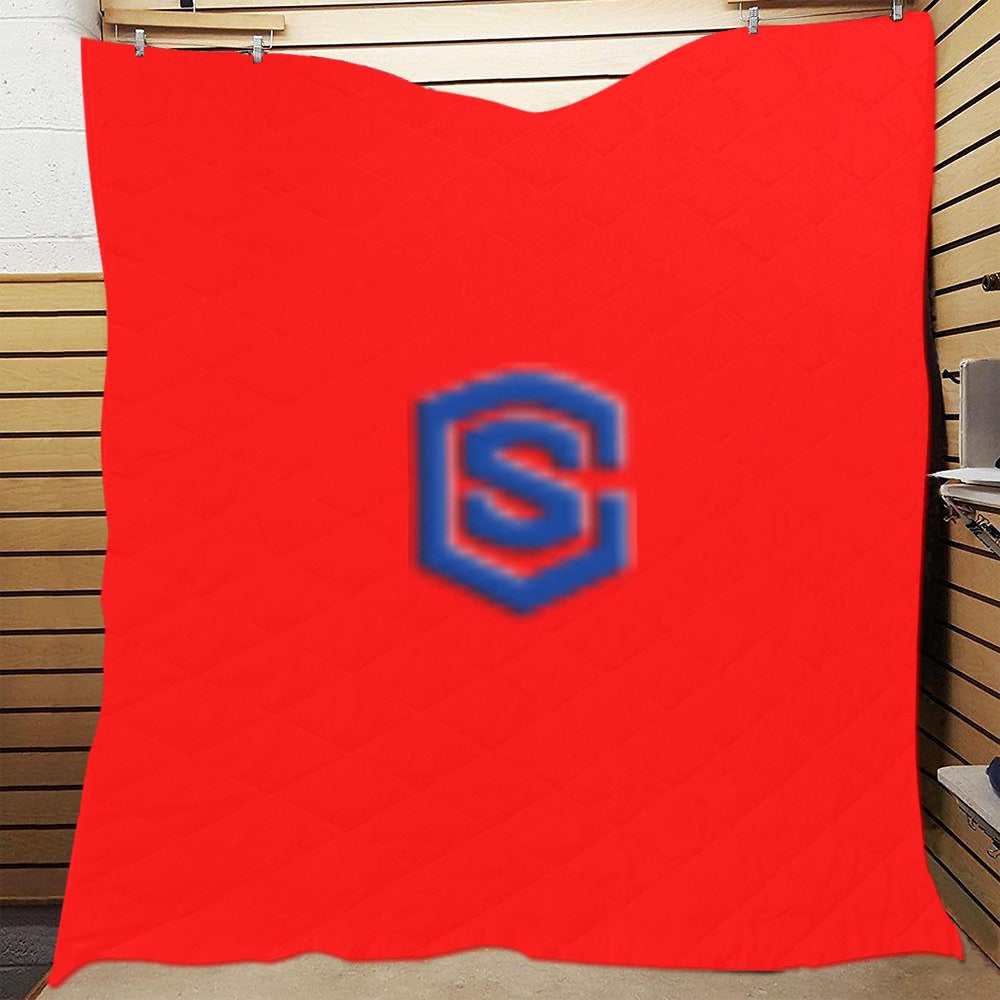 Red Quilt with Blue Logo Custom Quilt 70" x 80"