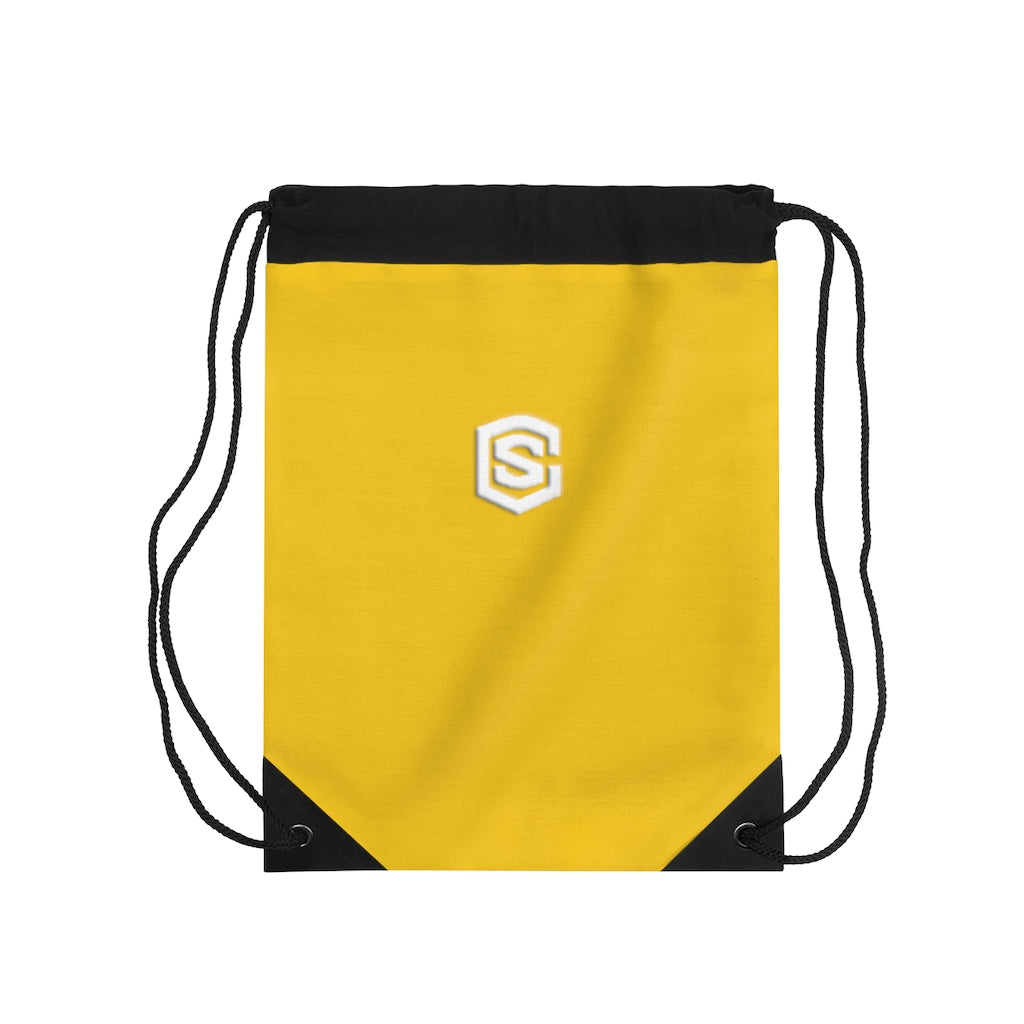 Yellow Drawstring Bag White logo