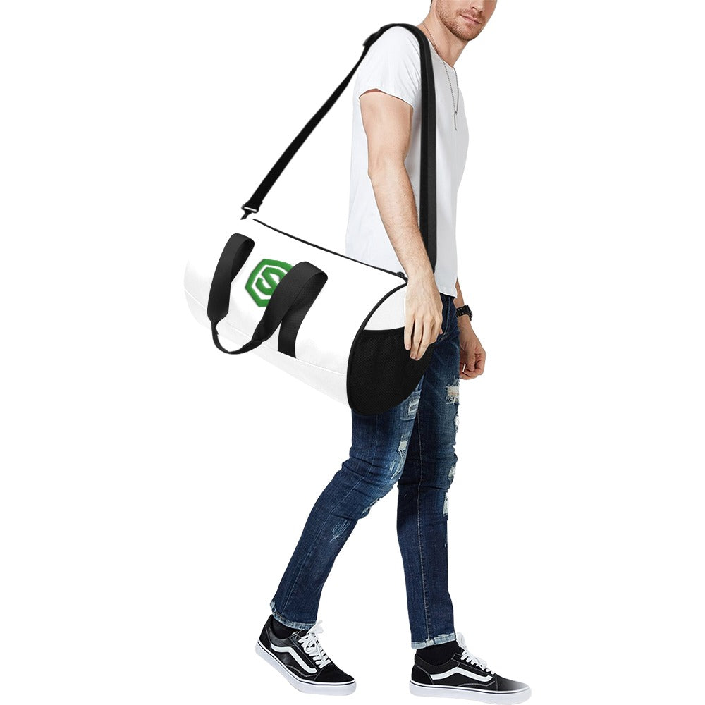 WHITE TRAVEL BAG WITH GREEN LOGO Travel Duffel Bags (Model 1679)