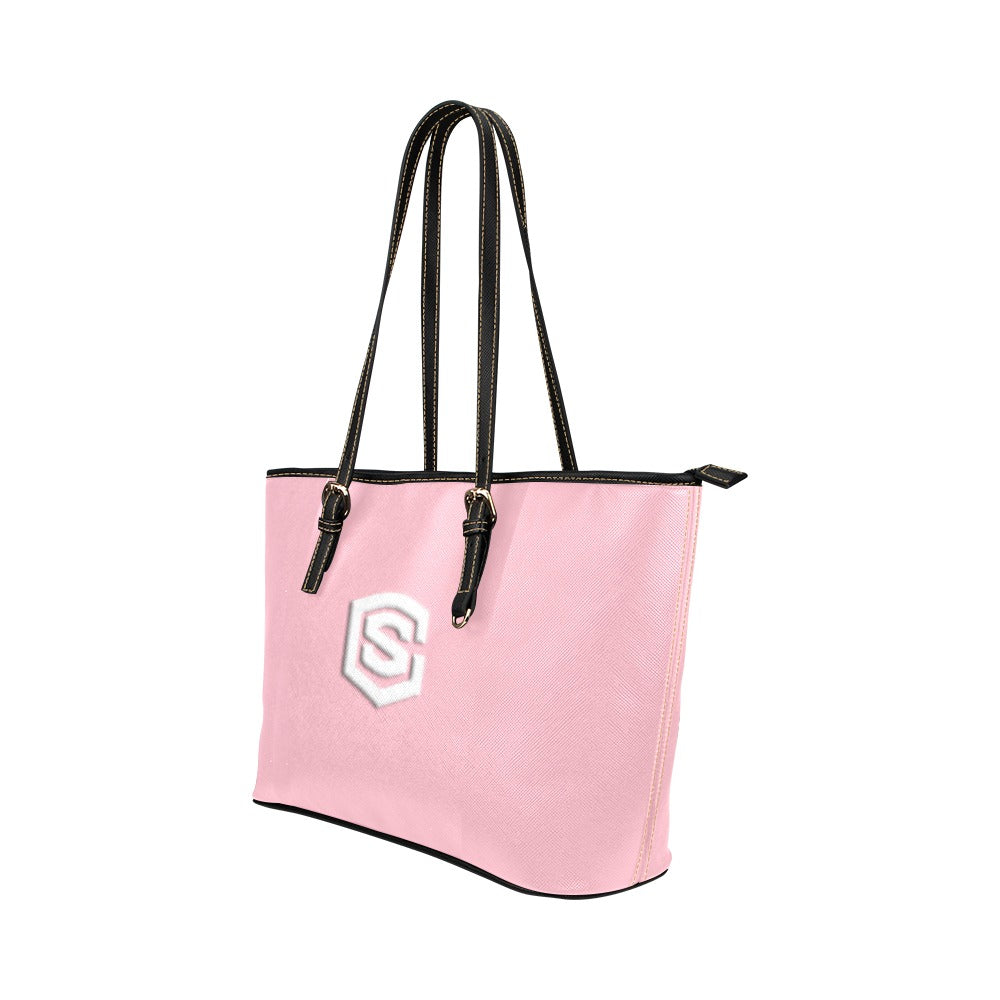 PINK Leather Tote Bag WITH WHITE LOGO Leather Tote Bag (Model 1651) (Big)