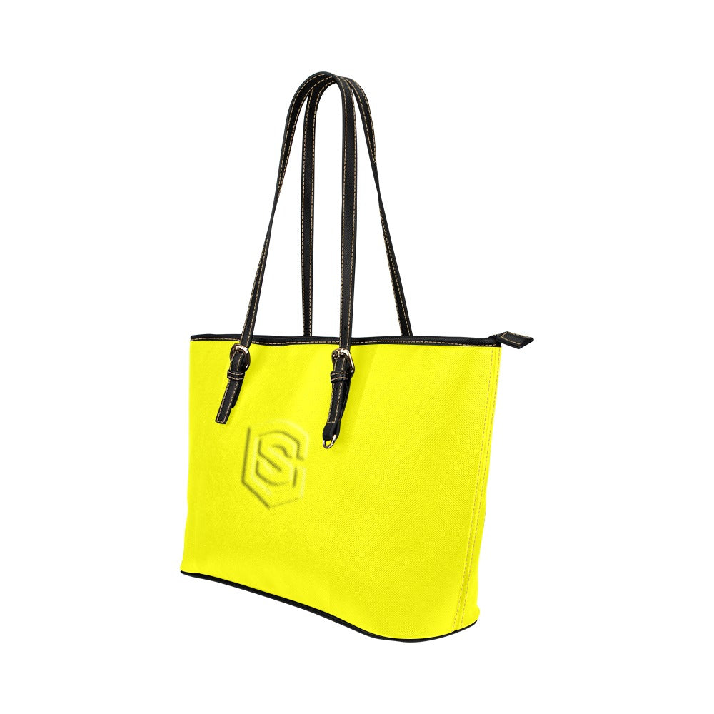 YELLOW Leather Tote Bag WITH YELLOW LOGO Leather Tote Bag (Model 1651) (Big)