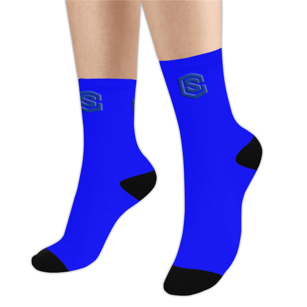 Blue Sublimated Crew Socks (Made In USA) with Blue Logo Sublimated Crew Socks (Made In USA)