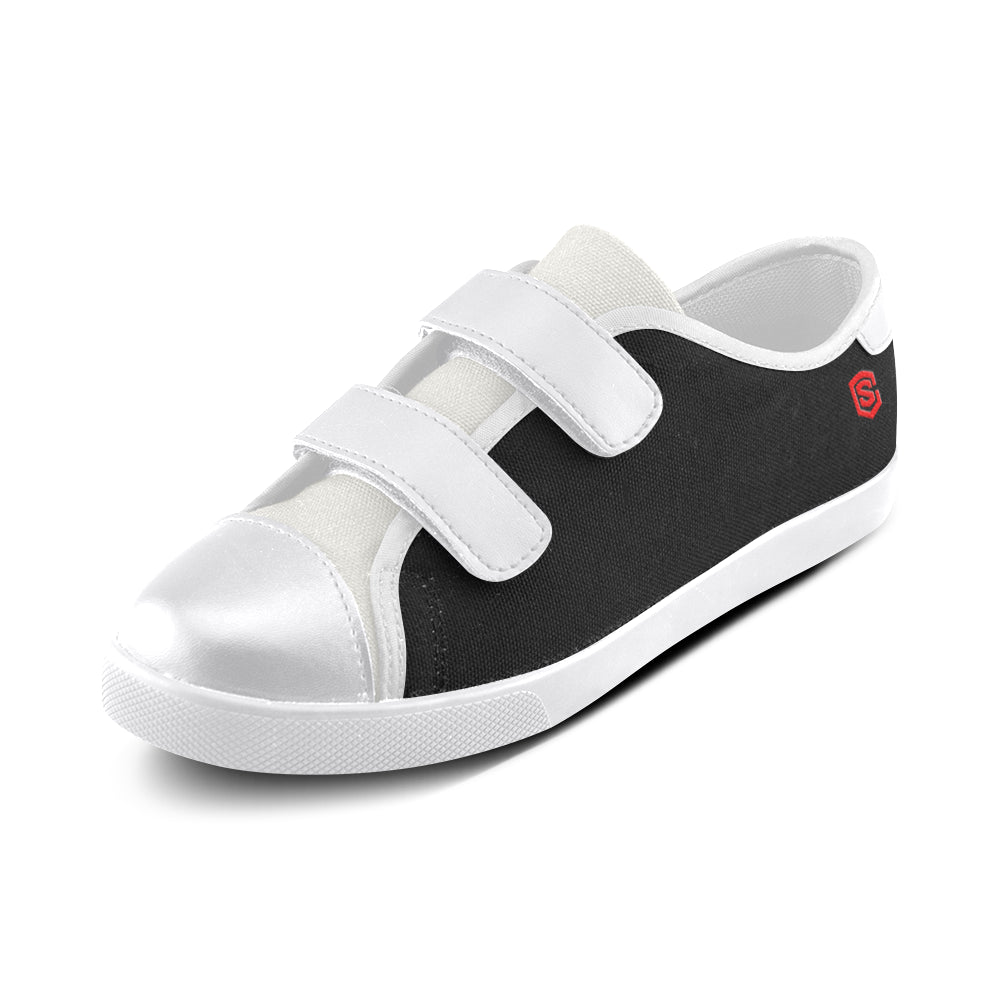 BLACK CANVAS KID SHOES red logo Velcro Canvas Kid's Shoes (Model 008)
