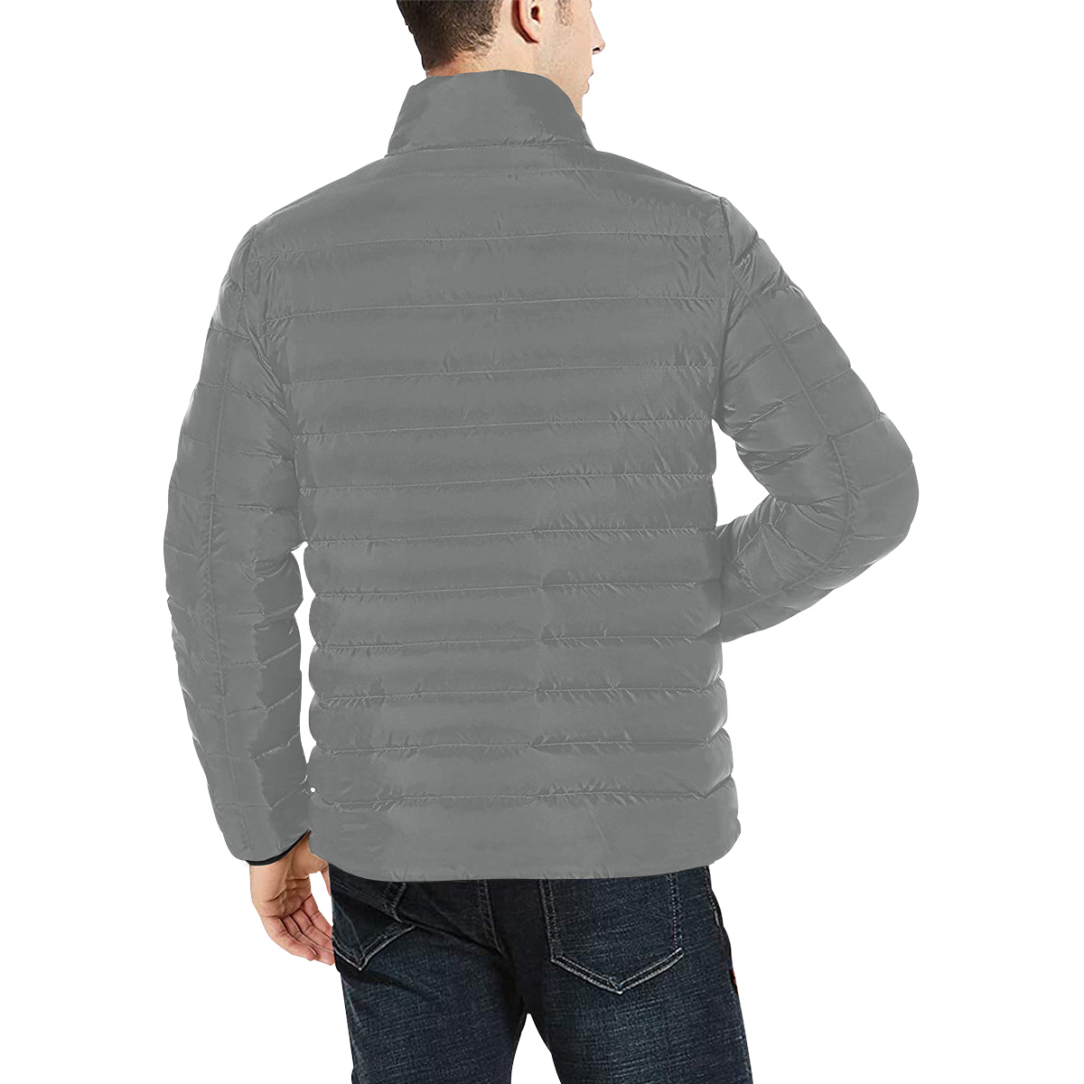Yellow Logo Men's Stand Collar Padded Jacket (Model H41)